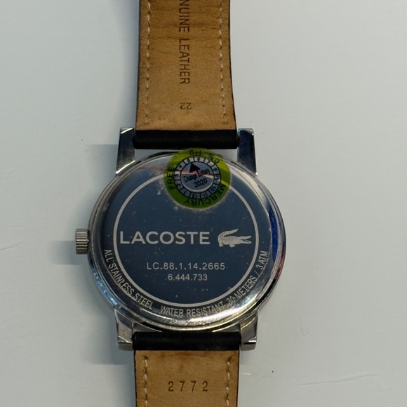 Lacoste Men’s Black Dial Leather Strap Watch Date Stainless Steel - Picture 6 of 7